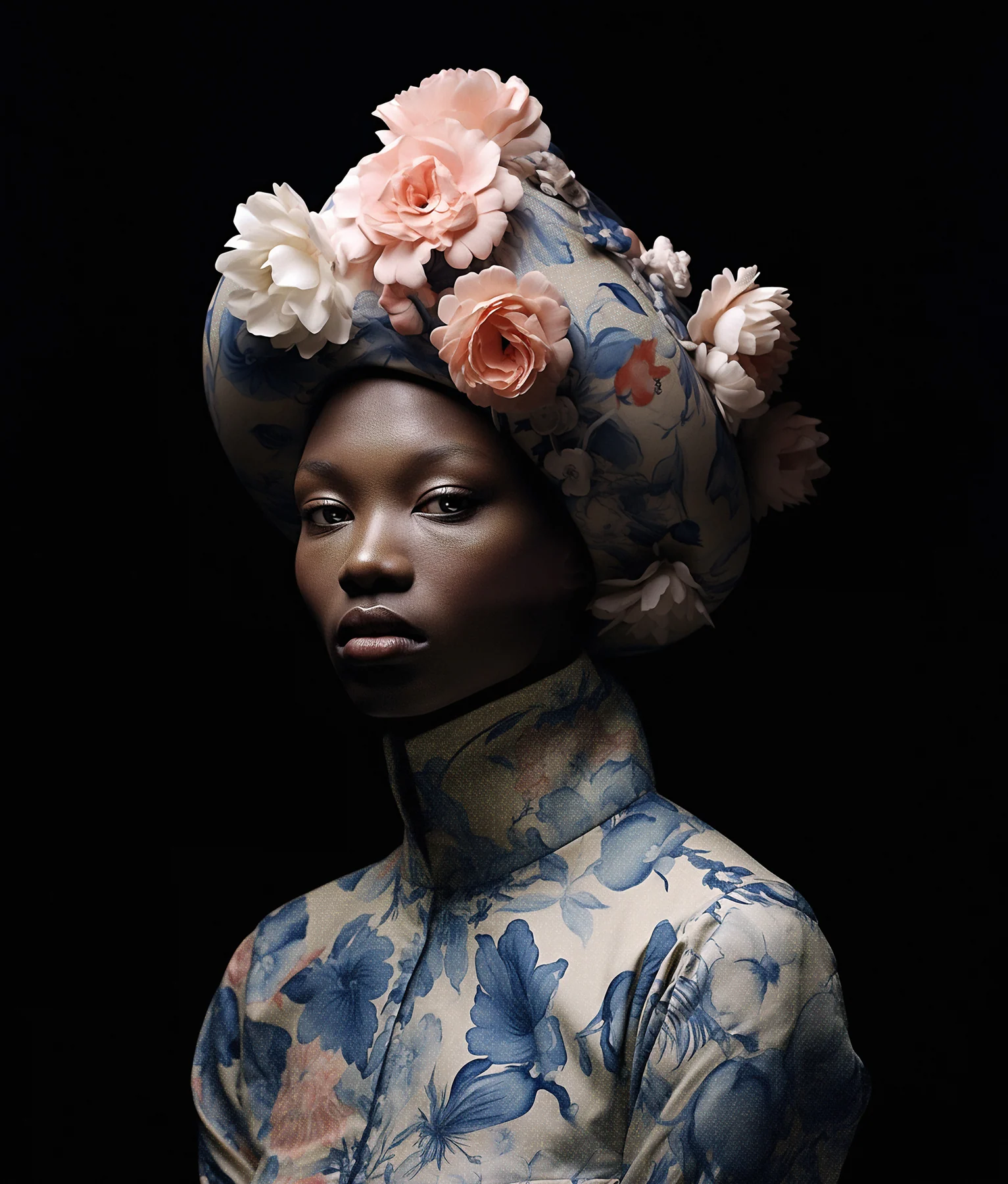 Headscarf with pink flowers